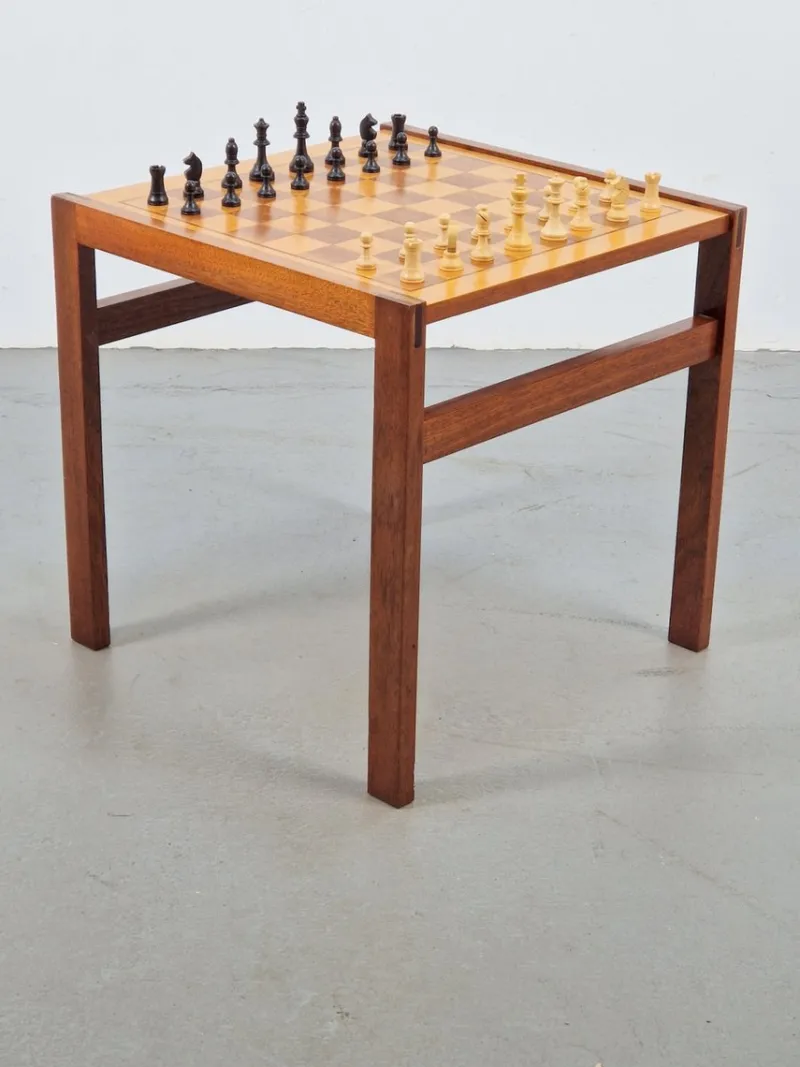 Pamono Vintage Chessboard Side Table and Chess Pieces, 1970s> Game Tables