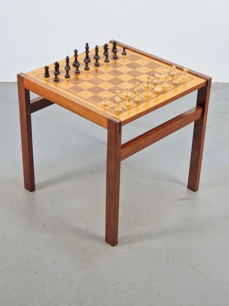 Pamono Vintage Chessboard Side Table and Chess Pieces, 1970s> Game Tables