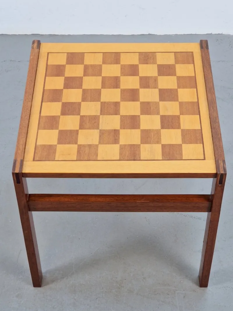 Pamono Vintage Chessboard Side Table and Chess Pieces, 1970s> Game Tables