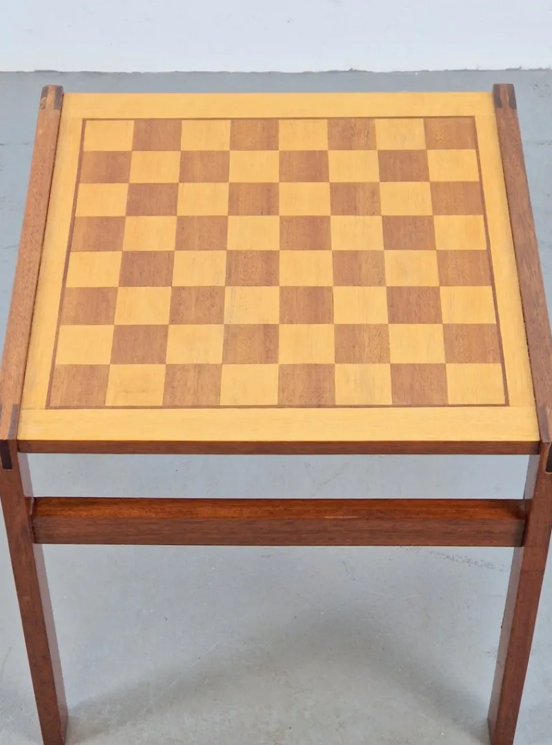 Pamono Vintage Chessboard Side Table and Chess Pieces, 1970s> Game Tables