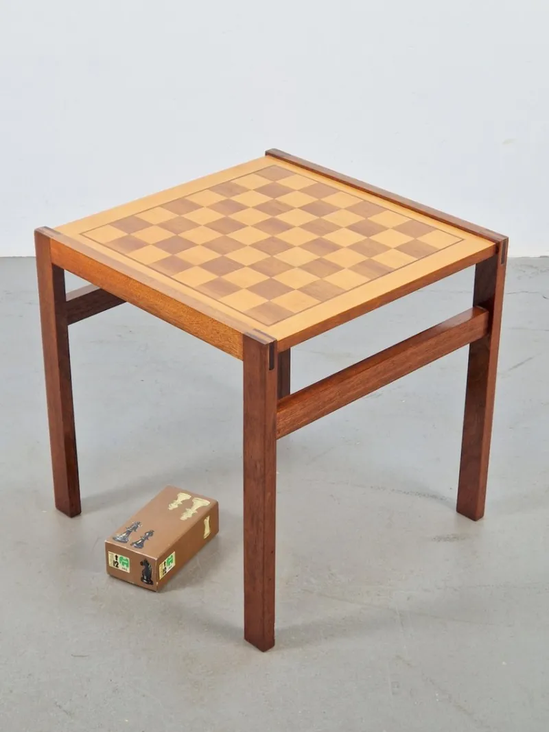 Pamono Vintage Chessboard Side Table and Chess Pieces, 1970s> Game Tables