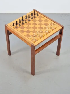 Pamono Vintage Chessboard Side Table and Chess Pieces, 1970s><noscript><img width=