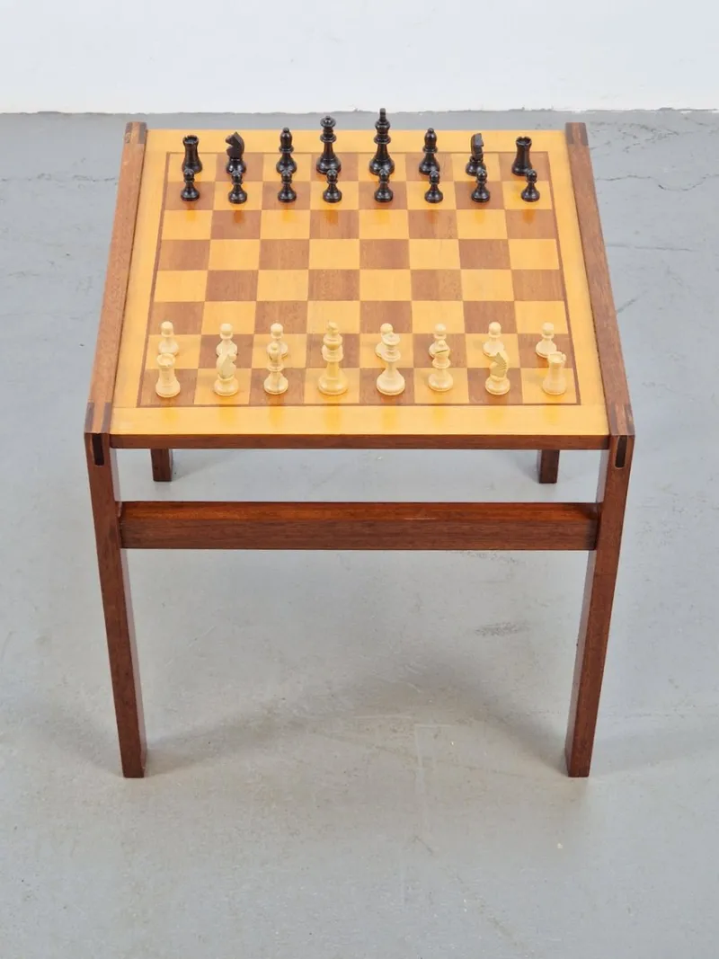 Pamono Vintage Chessboard Side Table and Chess Pieces, 1970s> Game Tables