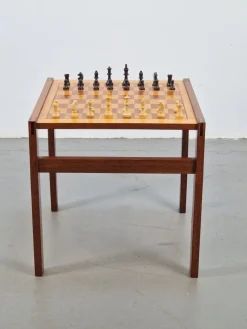 Pamono Vintage Chessboard Side Table and Chess Pieces, 1970s><noscript><img width=