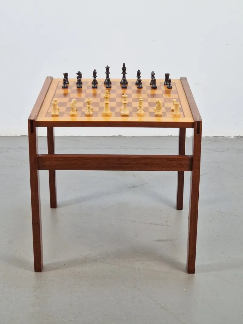Pamono Vintage Chessboard Side Table and Chess Pieces, 1970s> Game Tables