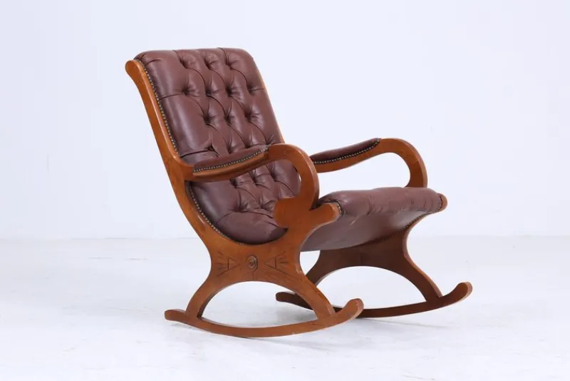 Pamono Vintage Chesterfield Rocking Chair in Leather, 1970s> Rocking Chairs