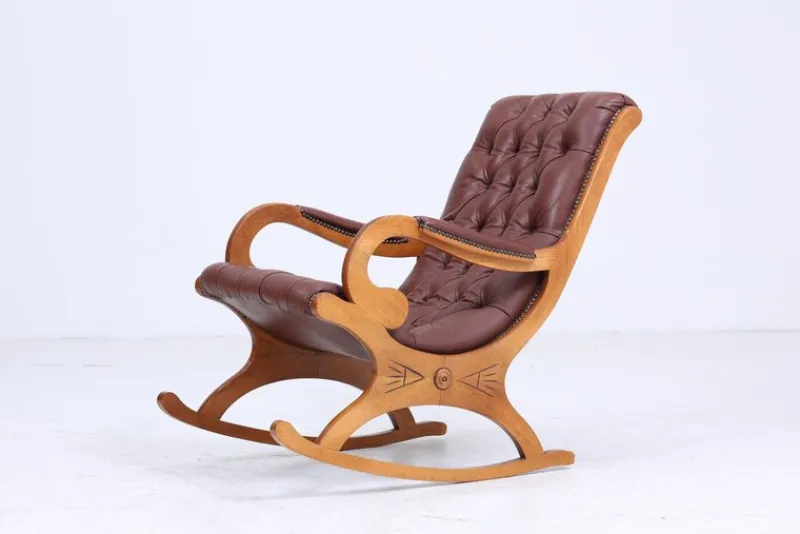 Pamono Vintage Chesterfield Rocking Chair in Leather, 1970s> Rocking Chairs