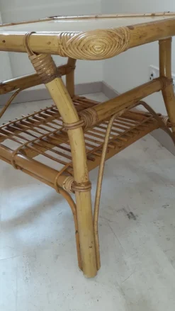 Pamono Vintage Children's Table in Rattan and Bamboo><noscript><img width=