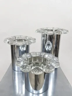 Pamono Vintage Chrome and Glass Flower Wall Sconces, 1970s, Set of 3><noscript><img width=