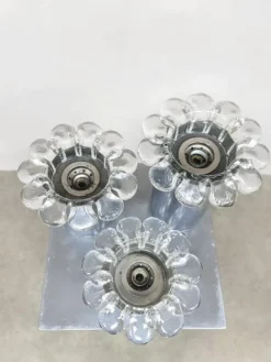 Pamono Vintage Chrome and Glass Flower Wall Sconces, 1970s, Set of 3><noscript><img width=