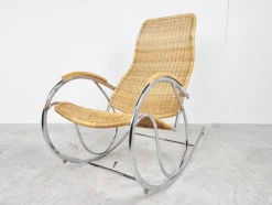 Pamono Vintage Chrome and Wicker Rocking Chair, 1970s