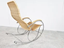 Pamono Vintage Chrome and Wicker Rocking Chair, 1970s