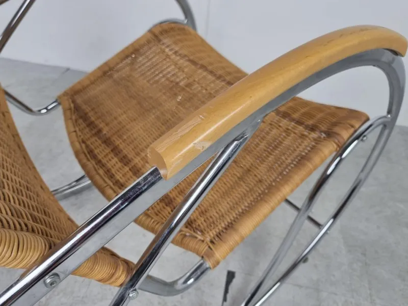 Pamono Vintage Chrome and Wicker Rocking Chair, 1970s