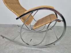 Pamono Vintage Chrome and Wicker Rocking Chair, 1970s