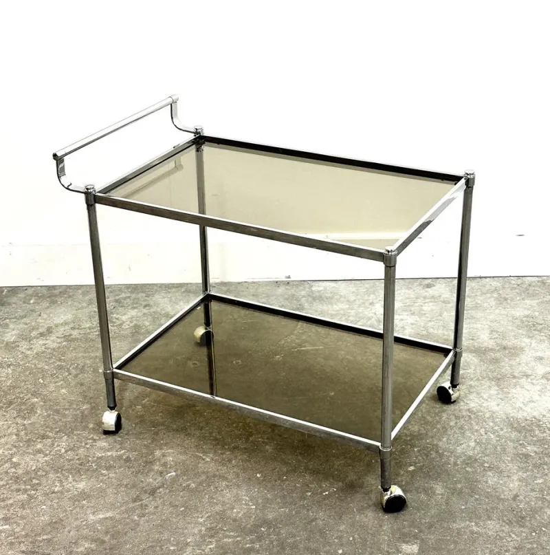 Clearance Pamono Vintage Chrome Drinks Trolley with Smoked Glass, 1980s