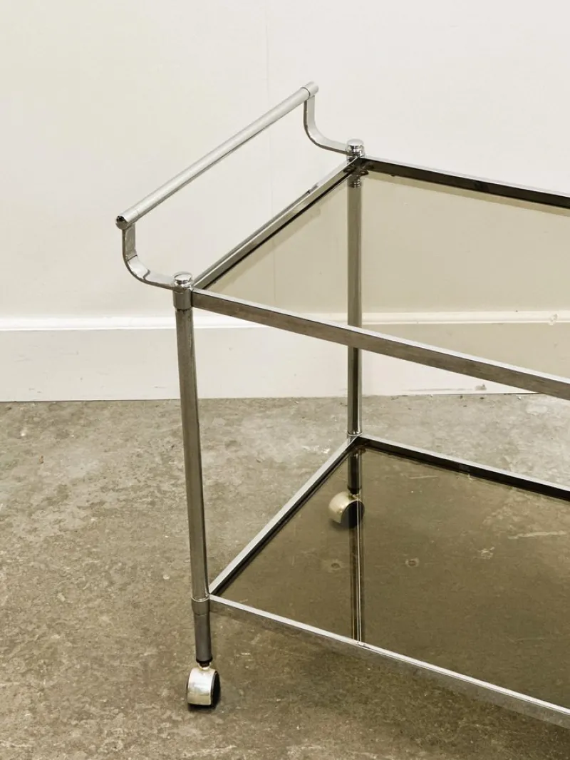 Clearance Pamono Vintage Chrome Drinks Trolley with Smoked Glass, 1980s