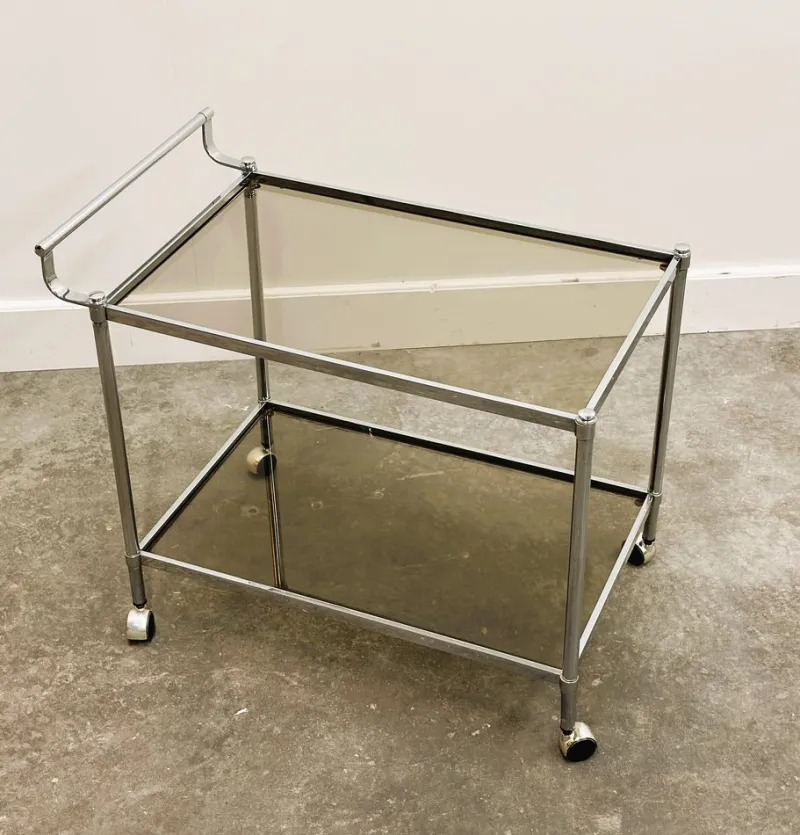 Clearance Pamono Vintage Chrome Drinks Trolley with Smoked Glass, 1980s