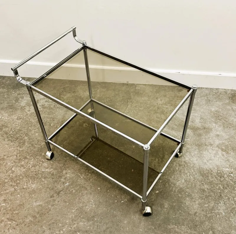 Clearance Pamono Vintage Chrome Drinks Trolley with Smoked Glass, 1980s