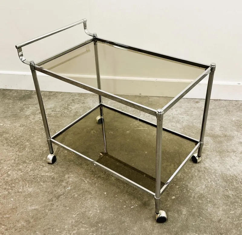 Clearance Pamono Vintage Chrome Drinks Trolley with Smoked Glass, 1980s