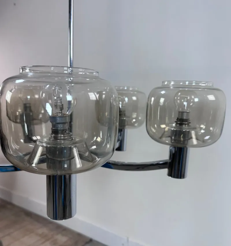 Online Pamono Vintage Chrome Metal Chandelier attributed to Gaetano Scolari, 1970s