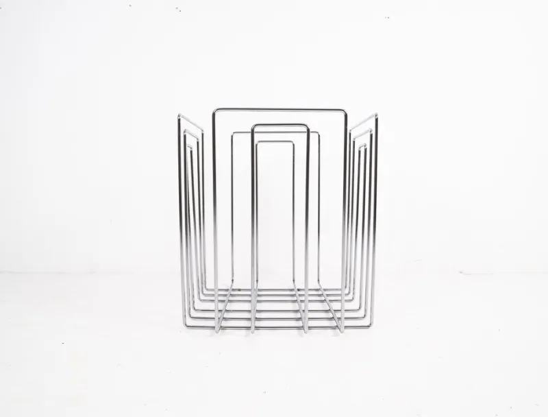 Pamono Vintage Chrome-Plated Magazine Rack in the of Style Willi Glaeser for TMP, 1980s> Magazine Racks