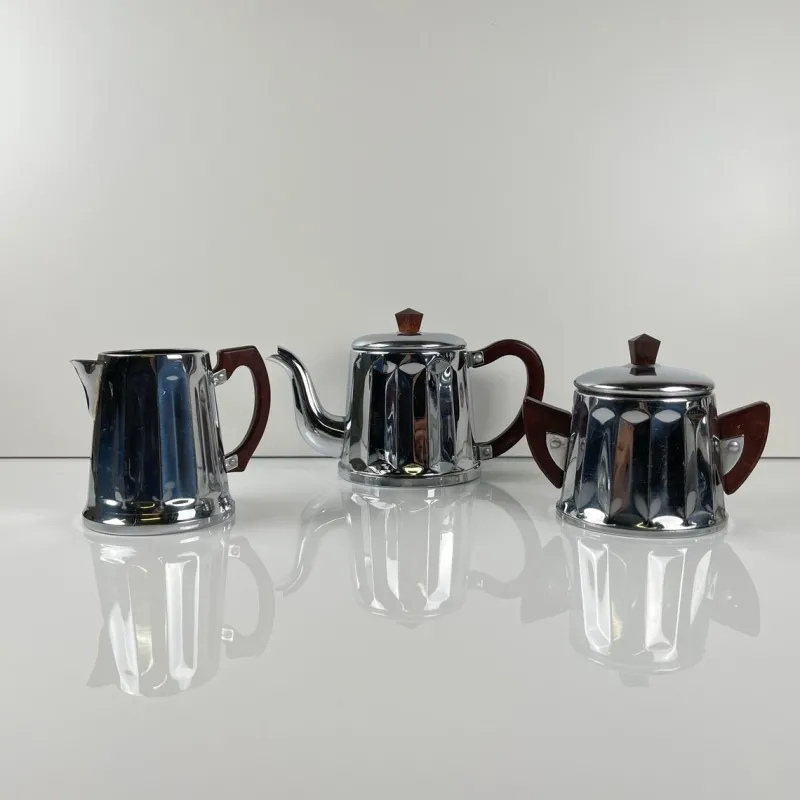 Pamono Vintage Chrome-Plated Metal and Bakelite Coffee Set, 1930s, Set of 3