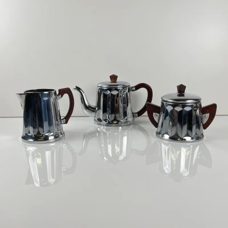 Pamono Vintage Chrome-Plated Metal and Bakelite Coffee Set, 1930s, Set of 3