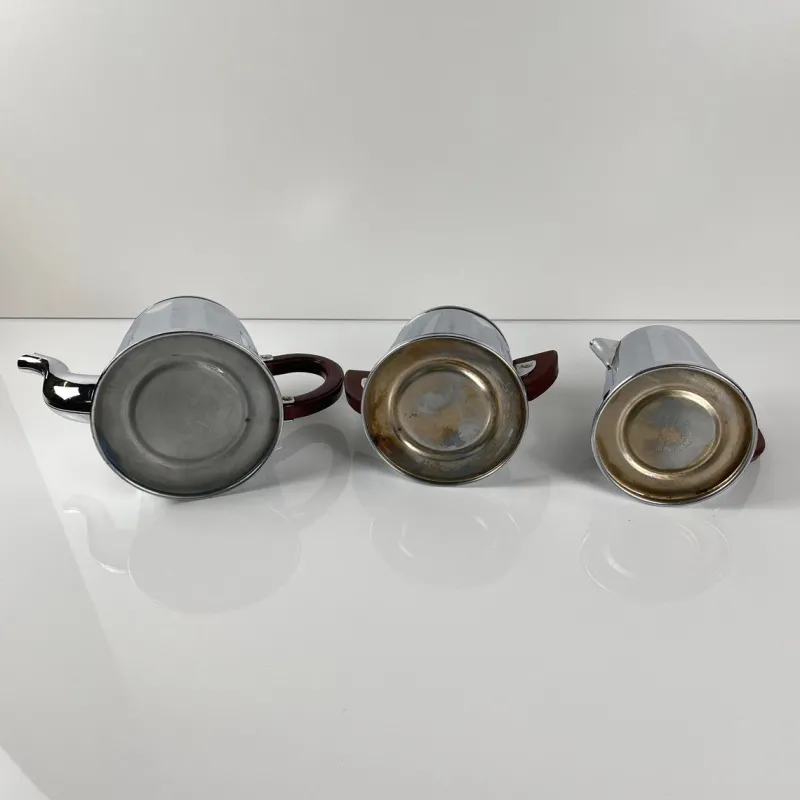Pamono Vintage Chrome-Plated Metal and Bakelite Coffee Set, 1930s, Set of 3