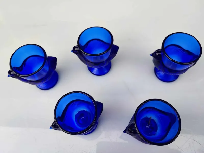 Pamono Vintage Cobalt Blue Glass Chicken Egg Cups, France, 1970s, Set of 5> Glassware