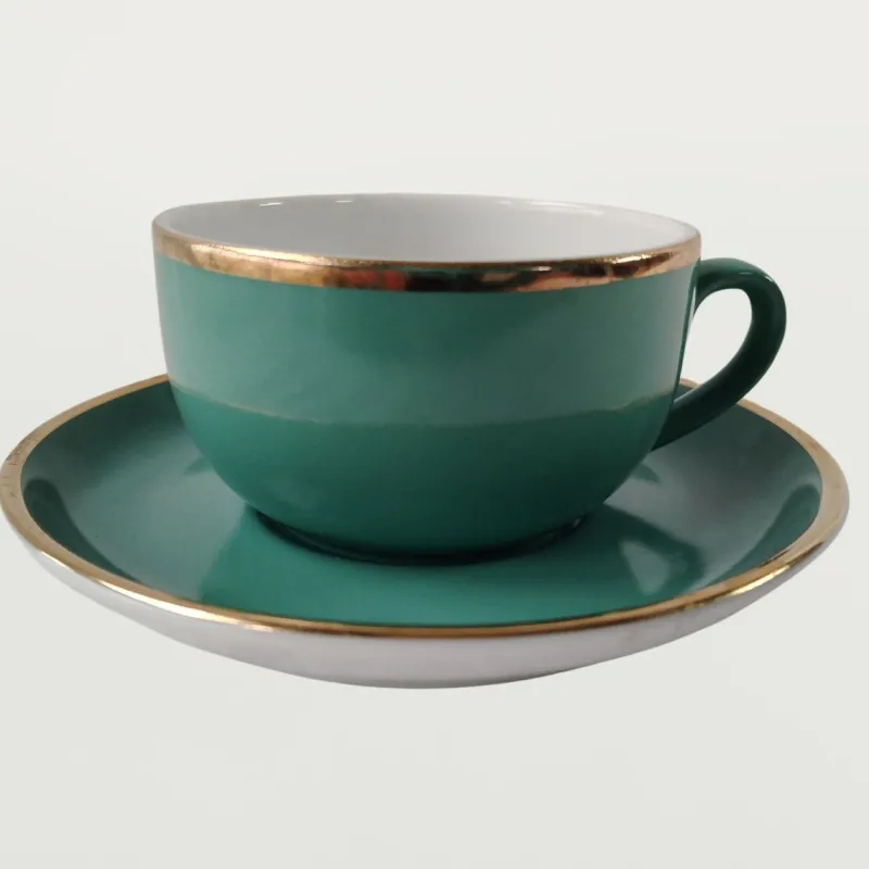 Pamono Vintage Coffee Cups in Turquoise Green Porcelain with Gold Detailing from Mitterteich Bavaria, 1950s, Set of 12> Coffee & Tea Service