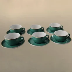 Pamono Vintage Coffee Cups in Turquoise Green Porcelain with Gold Detailing from Mitterteich Bavaria, 1950s, Set of 12><noscript><img width=