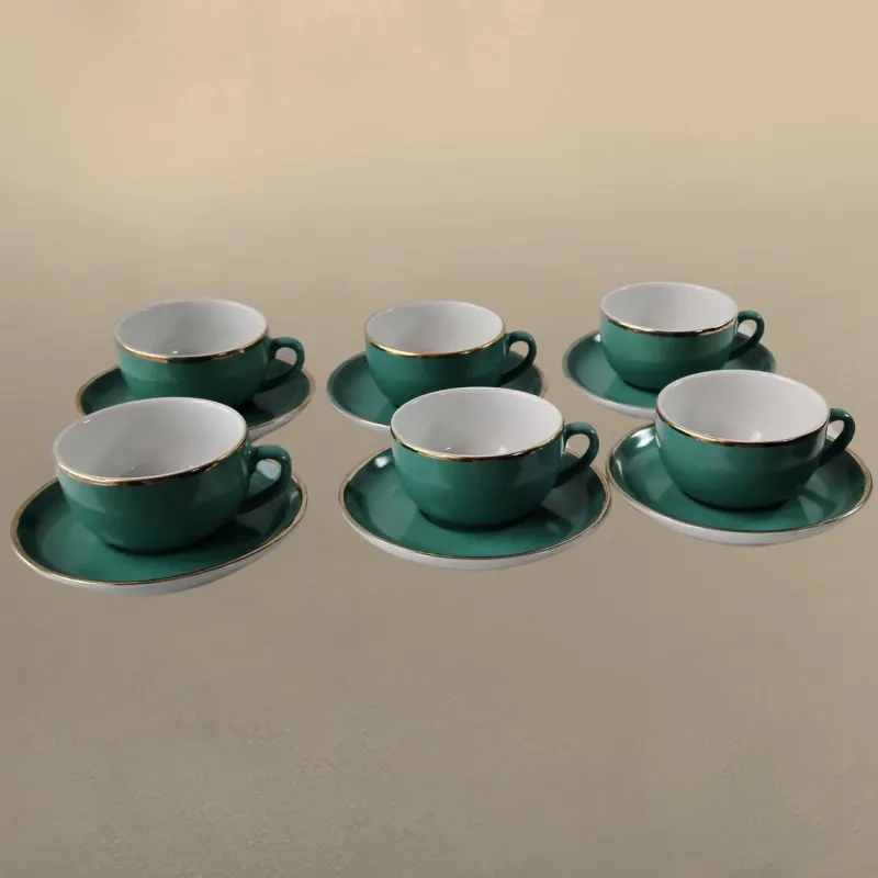 Pamono Vintage Coffee Cups in Turquoise Green Porcelain with Gold Detailing from Mitterteich Bavaria, 1950s, Set of 12> Coffee & Tea Service