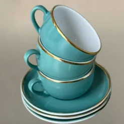 Pamono Vintage Coffee Cups in Turquoise Green Porcelain with Gold Detailing from Mitterteich Bavaria, 1950s, Set of 12><noscript><img width=