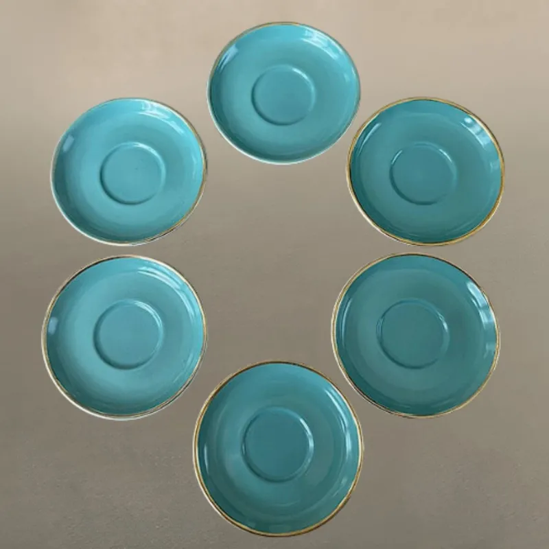 Pamono Vintage Coffee Cups in Turquoise Green Porcelain with Gold Detailing from Mitterteich Bavaria, 1950s, Set of 12> Coffee & Tea Service