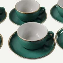 Pamono Vintage Coffee Cups in Turquoise Green Porcelain with Gold Detailing from Mitterteich Bavaria, 1950s, Set of 12><noscript><img width=