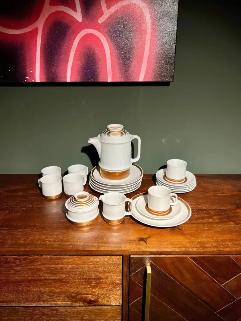 Pamono Vintage Coffee Service for Six People in 14K Gold Leaf, 1970s, Set of 21> Coffee & Tea Service