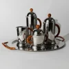 Pamono Vintage Coffee Service in Stainless Steel with Brown Details from Inoxpran, Italy, 1980s, Set of 5> Coffee & Tea Service