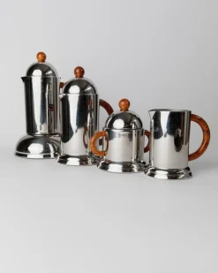 Pamono Vintage Coffee Service in Stainless Steel with Brown Details from Inoxpran, Italy, 1980s, Set of 5><noscript><img width=