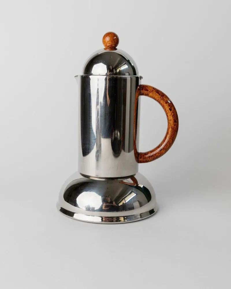 Pamono Vintage Coffee Service in Stainless Steel with Brown Details from Inoxpran, Italy, 1980s, Set of 5> Coffee & Tea Service