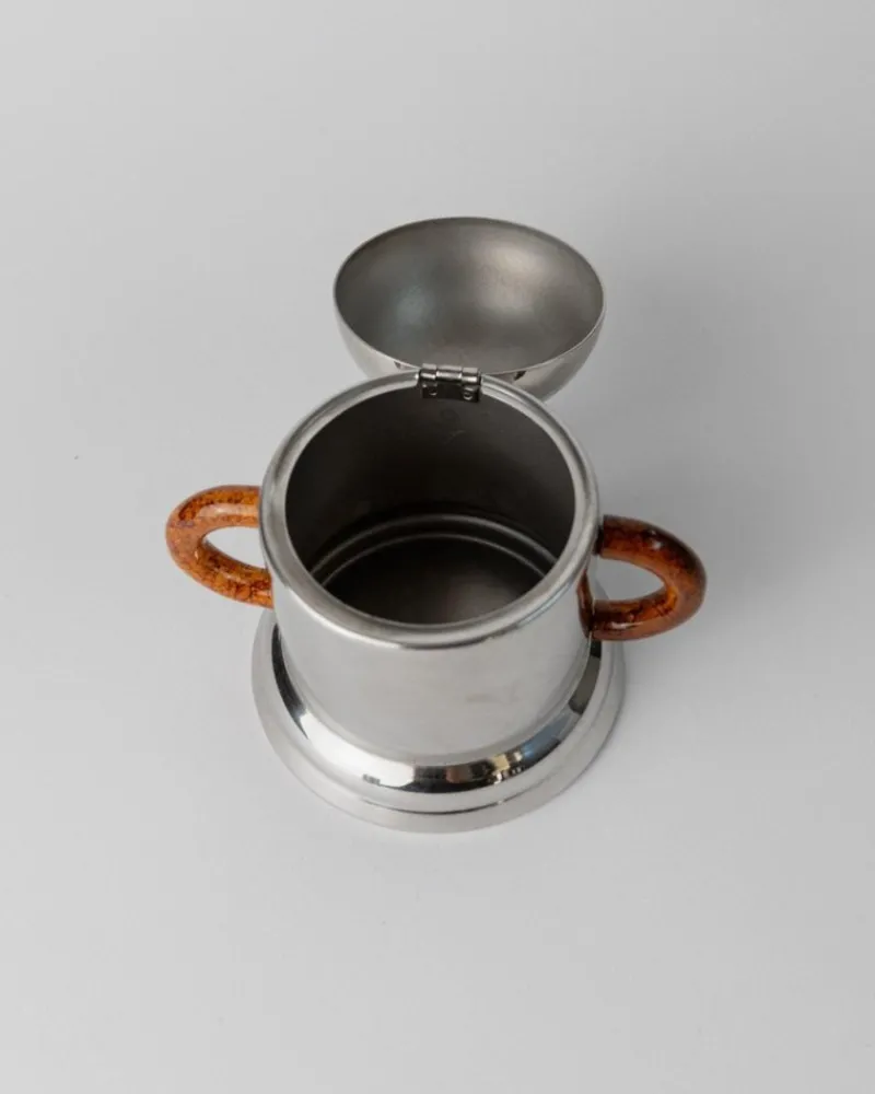 Pamono Vintage Coffee Service in Stainless Steel with Brown Details from Inoxpran, Italy, 1980s, Set of 5> Coffee & Tea Service