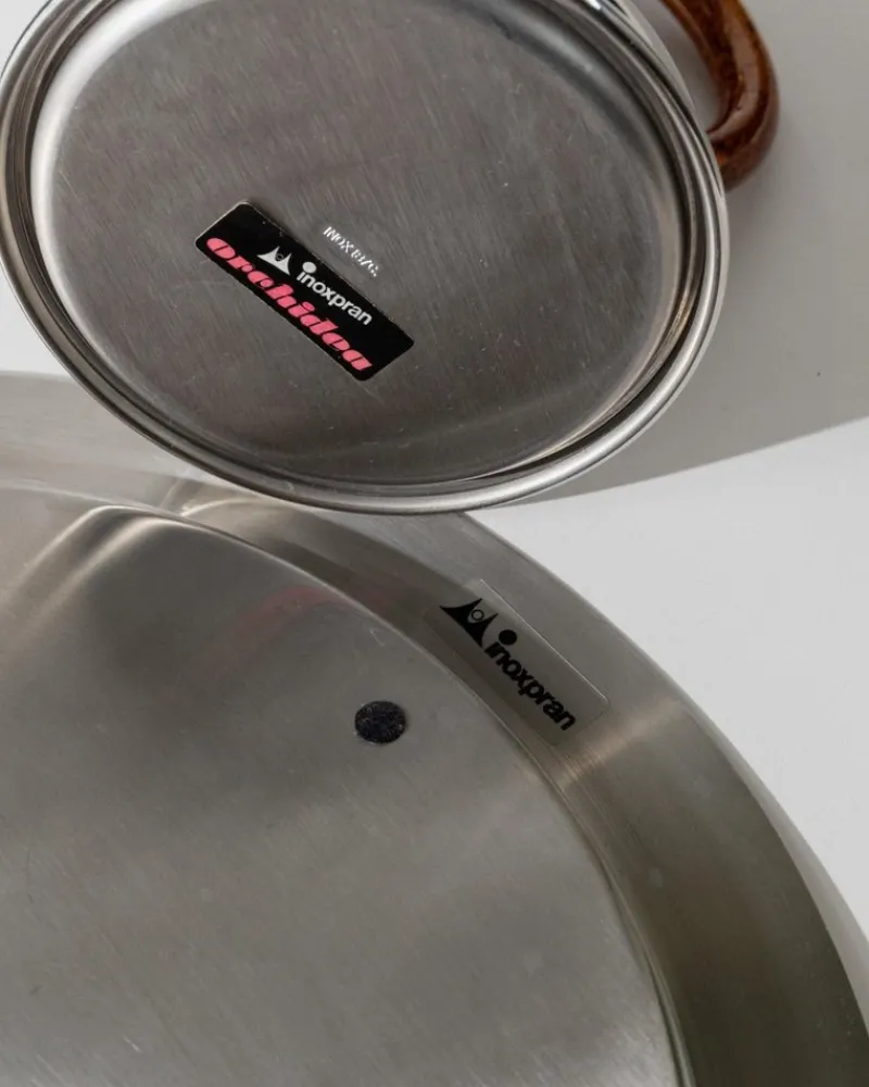 Pamono Vintage Coffee Service in Stainless Steel with Brown Details from Inoxpran, Italy, 1980s, Set of 5> Coffee & Tea Service