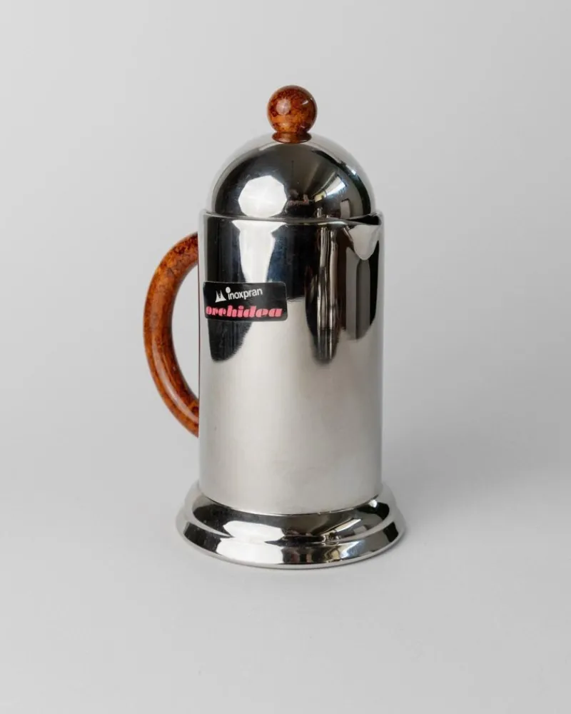 Pamono Vintage Coffee Service in Stainless Steel with Brown Details from Inoxpran, Italy, 1980s, Set of 5> Coffee & Tea Service