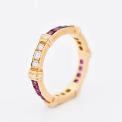 Pamono Vintage Contessa Wedding Ring in Yellow and White Gold, Diamonds, Rubies by Cartier, 1990s><noscript><img width=