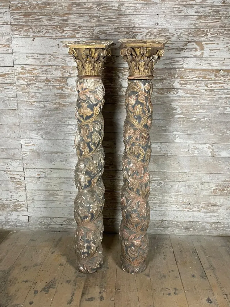 Pamono Vintage Corinthian Pillars with Capitals, Set of 2> Pedestals And Columns