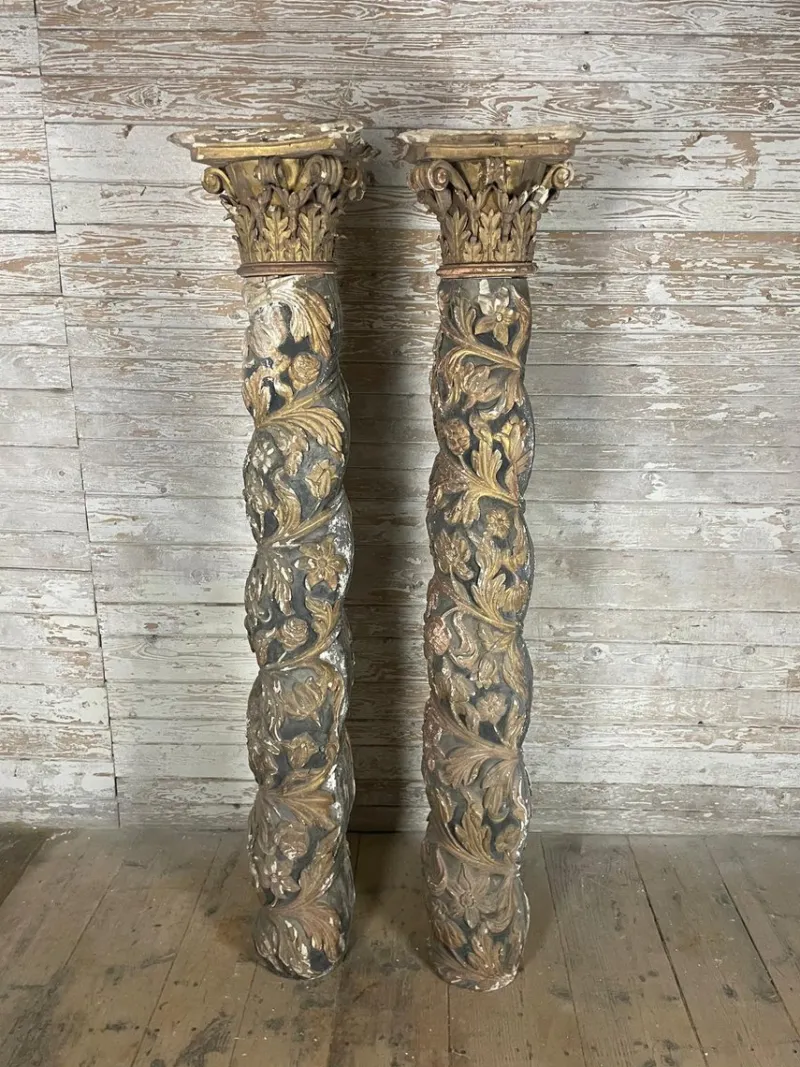 Pamono Vintage Corinthian Pillars with Capitals, Set of 2> Pedestals And Columns