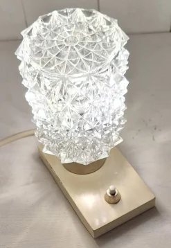 Clearance Pamono Vintage Cream Bedside Lamp with Chrome-Plated Metal Fitting and Clear Relief Glass Shade from Hillebrand-Leuchten, 1970s
