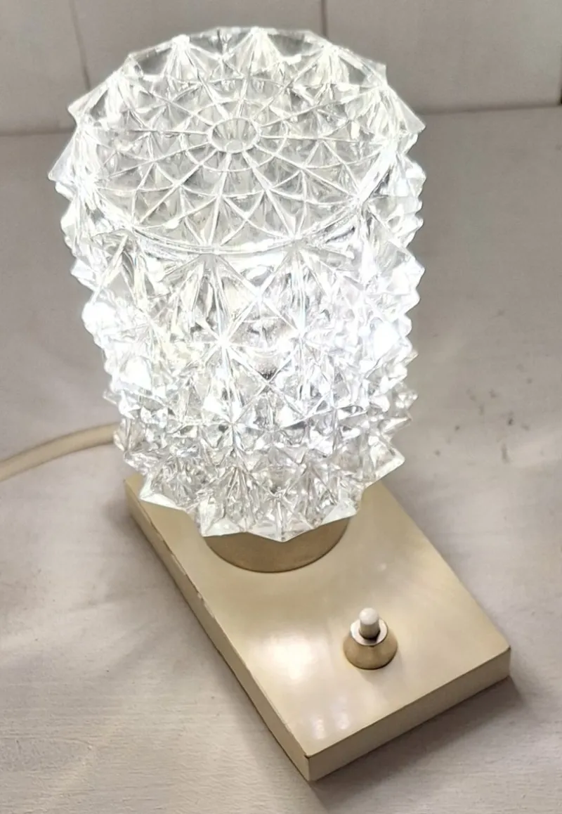 Clearance Pamono Vintage Cream Bedside Lamp with Chrome-Plated Metal Fitting and Clear Relief Glass Shade from Hillebrand-Leuchten, 1970s