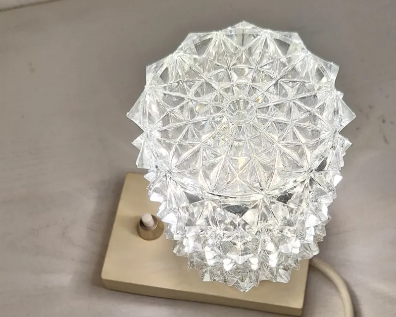 Clearance Pamono Vintage Cream Bedside Lamp with Chrome-Plated Metal Fitting and Clear Relief Glass Shade from Hillebrand-Leuchten, 1970s