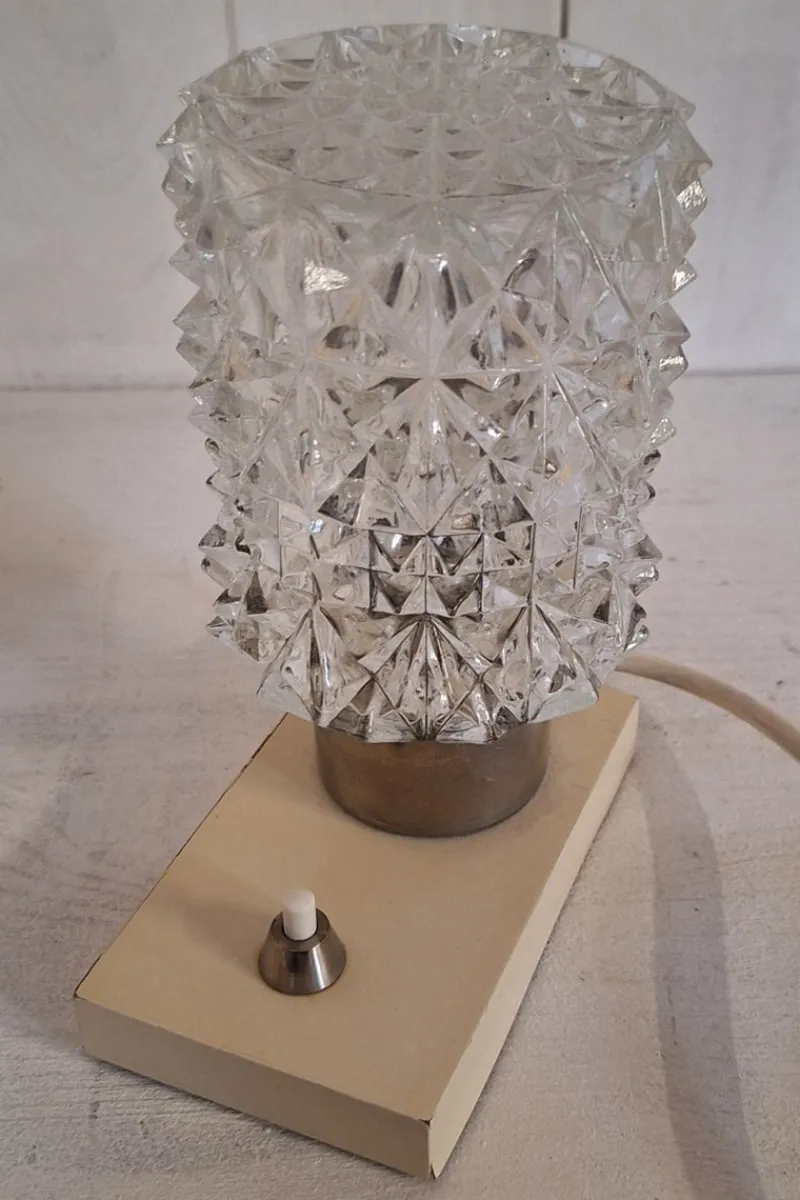 Clearance Pamono Vintage Cream Bedside Lamp with Chrome-Plated Metal Fitting and Clear Relief Glass Shade from Hillebrand-Leuchten, 1970s