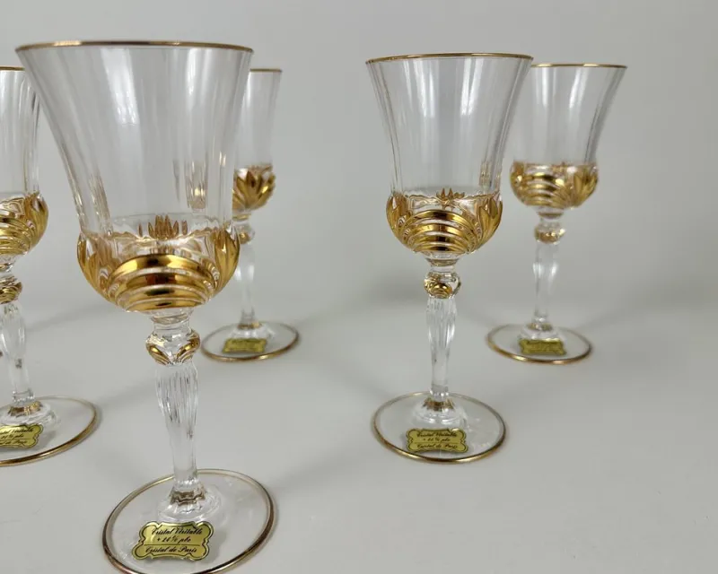 Pamono Vintage Cristal De Paris Gold Trimmed Crystal Wine Glasses, 1980s, Set of 6> Glassware